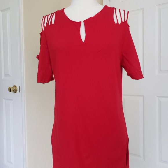 Slashed T-shirt - RED - Picture 4 of 4